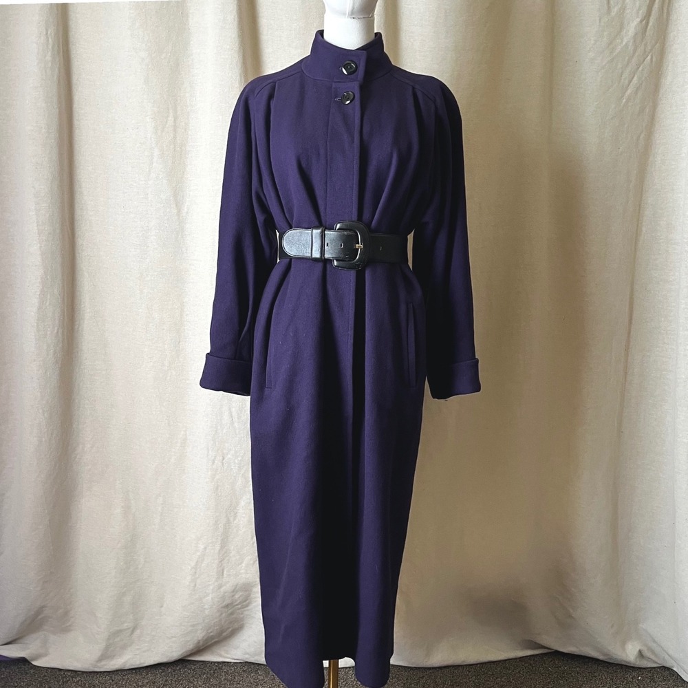 Vintage International Scene Purple Wool Cocoon Coat Size‎ L Oversized 80s